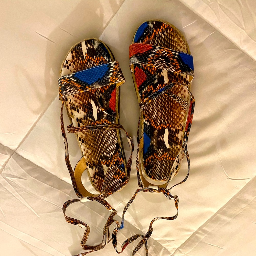 Multi color snake pattern sandals